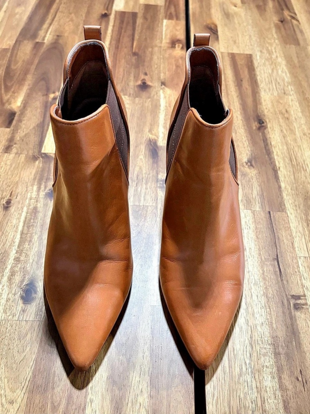 Lauren Ralph Lauren Tan Pointed-Toe Ankle Leather Boots
